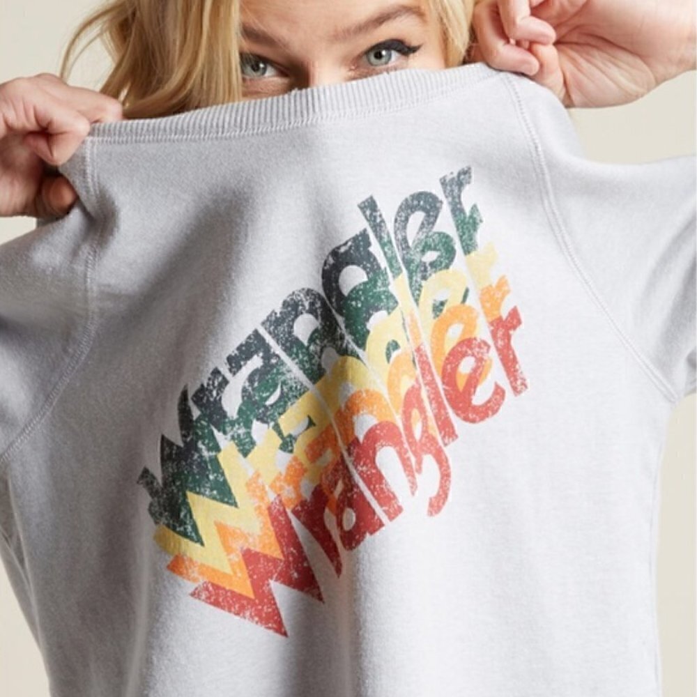 Wrangler x ModCloth Sweatshirt XS Pullover Vintage Text Graphic Long Sleeve